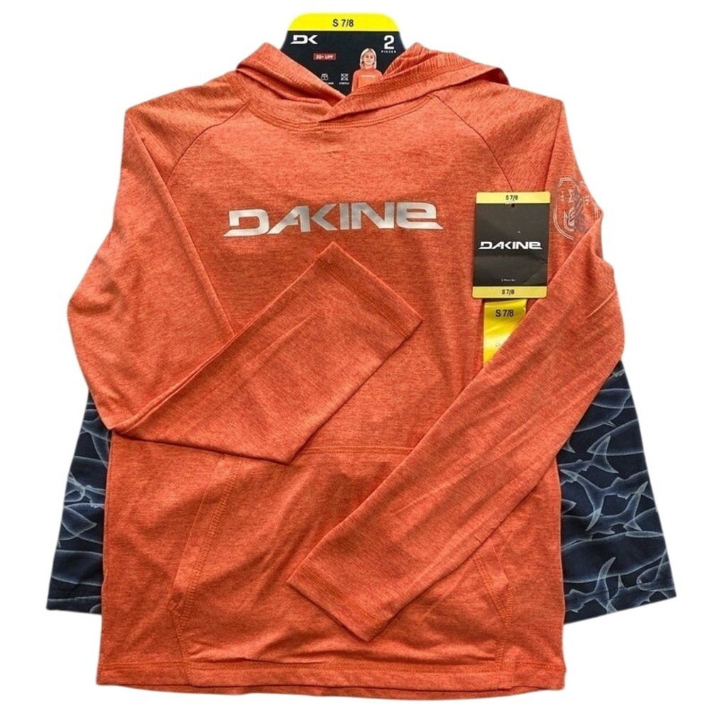 Dakine Swim Boys 2-piece Swim Set Orange Gray Rash Guard UPF 30+ Small‎ NWT!